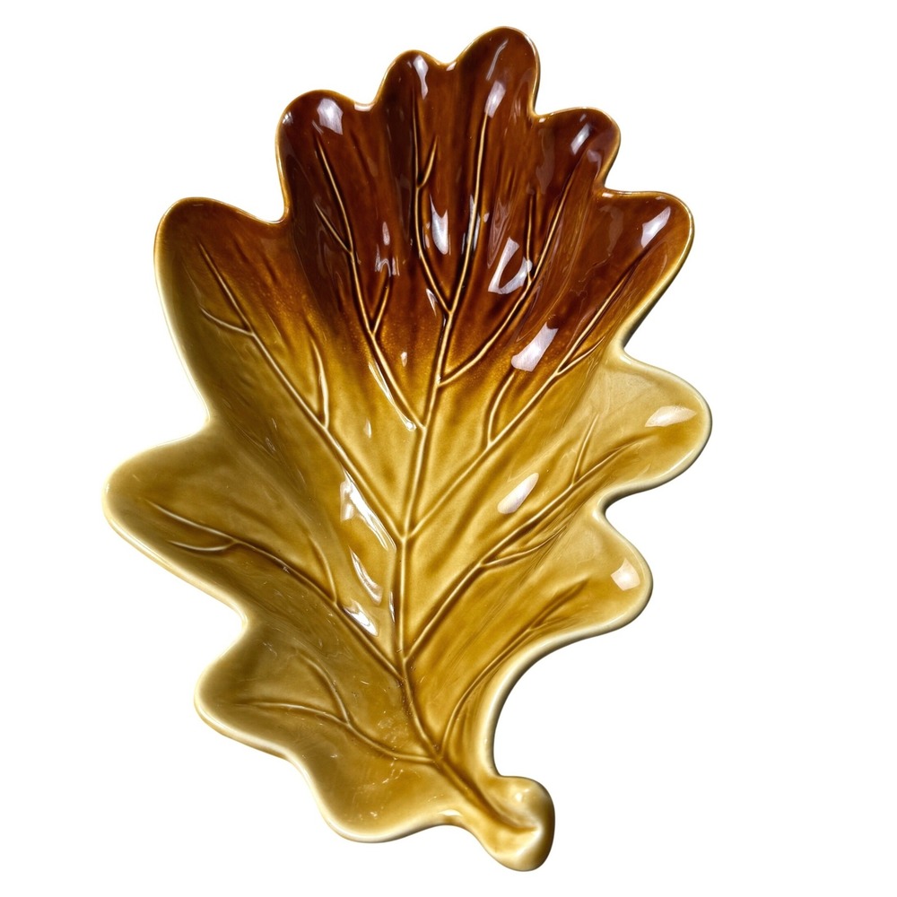 Linens-N-Things Oak Leaf Serving Bowl Fall Thanksgiving Brown Gold Ceramic